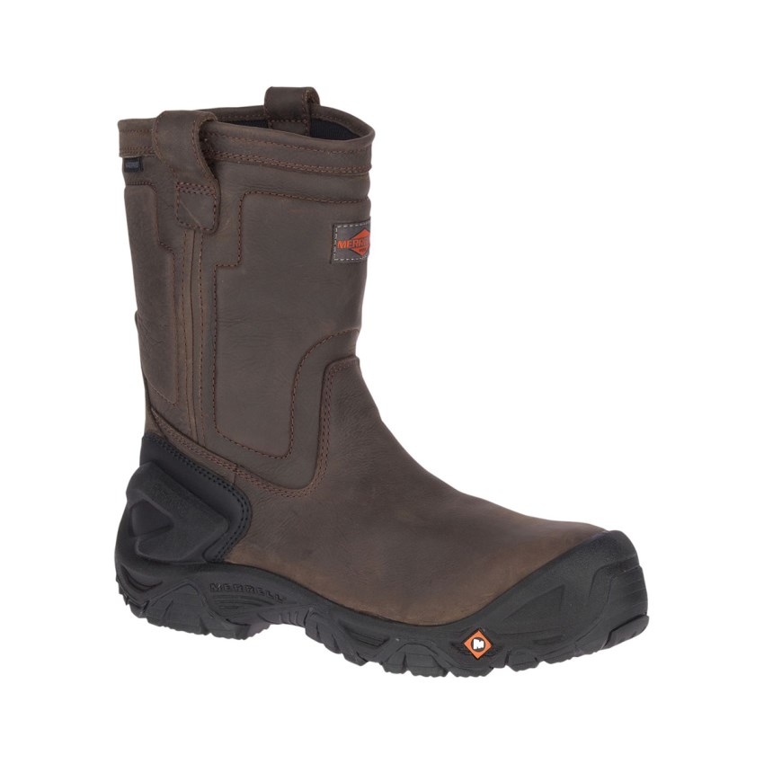 Bottes de Securite Merrell Strongfield Leather Pull On Waterproof Comp Toe Chocolat Homme | N.G.RXBR